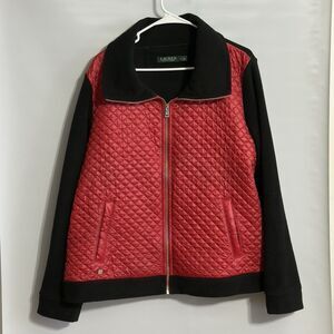 Ralph Lauren Quilted Fleece Jacket Red/Black Full‎ Zip w/ Pockets Size XL